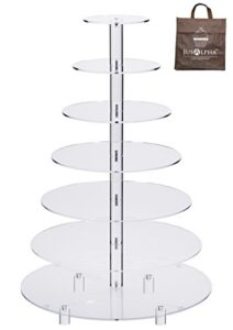 jusalpha® large 7 tier acrylic round wedding cake stand dessert stand pastry serving platter-food display stand for large event (large with rod feet base) (7rf)