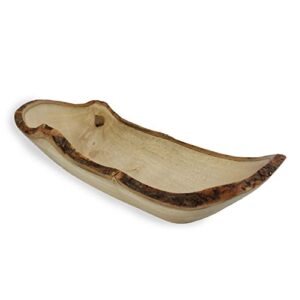 roro hand-crafted sustainable long sandwich serving bread bowl/tray with bark edges, 14" l