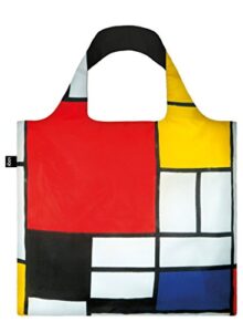 loqi museum piet mondrian's composition reusable shopping bag, multicolored