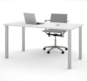 bestar universel table desk with square metal legs, 30 x 60, white
