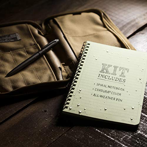 Rite In The Rain Weatherproof Side Spiral Kit: Tan CORDURA® Fabric Cover, 4.625" x 7" Green Notebook, and Weatherproof Pen (No. 973-KIT), 8.5 x 5.5 x 0.625