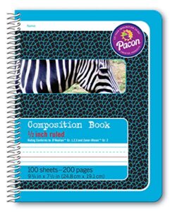 pacon primary composition spiral book 1/2-in. ruled, 100 sheets, blue (2429)