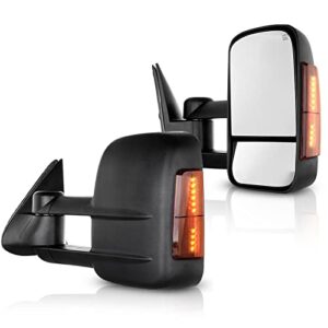 eccpp towing mirrors for 03-06 for chevy for silverado for gmc for sierra 1500 2500hd 3500 for suburban for yukon xl for tahoe power heated amber light telescoping side view pair mirrors