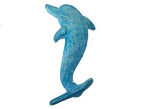 hampton nautical decorative cast iron dolphin hook, 7", light blue whitewashed