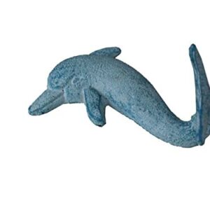 Hampton Nautical Decorative Cast Iron Dolphin Hook, 7", Light Blue Whitewashed