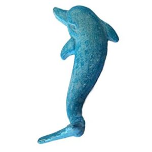 Hampton Nautical Decorative Cast Iron Dolphin Hook, 7", Light Blue Whitewashed