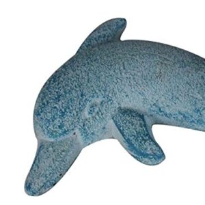 Hampton Nautical Decorative Cast Iron Dolphin Hook, 7", Light Blue Whitewashed