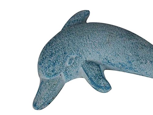 Hampton Nautical Decorative Cast Iron Dolphin Hook, 7", Light Blue Whitewashed