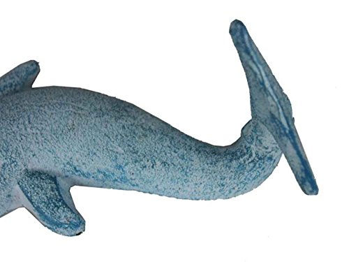 Hampton Nautical Decorative Cast Iron Dolphin Hook, 7", Light Blue Whitewashed