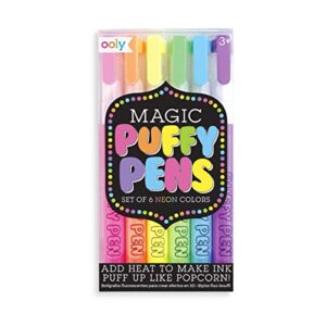 ooly, magic puffy pens, set of 6, magic pens with 3d ink, just add heat and watch art grow! creative markers for kids and toddlers, fun project pen art supplies for drawing and coloring,