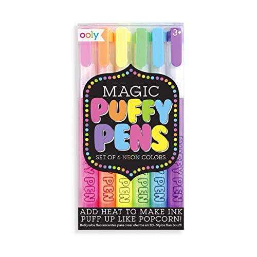 OOLY, Magic Puffy Pens, Set of 6, Magic Pens with 3D Ink, Just Add Heat and Watch Art Grow! Creative Markers for Kids and Toddlers, Fun Project Pen Art Supplies for Drawing and Coloring,