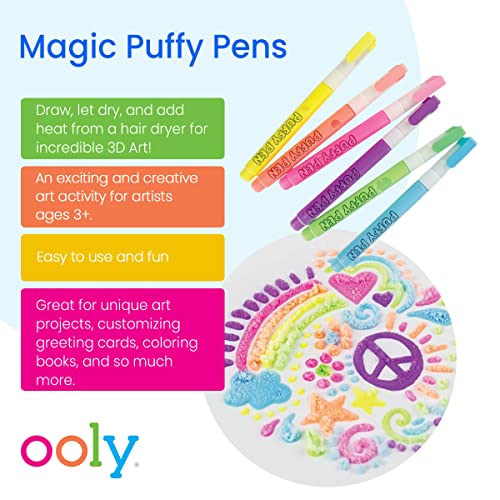 OOLY, Magic Puffy Pens, Set of 6, Magic Pens with 3D Ink, Just Add Heat and Watch Art Grow! Creative Markers for Kids and Toddlers, Fun Project Pen Art Supplies for Drawing and Coloring,