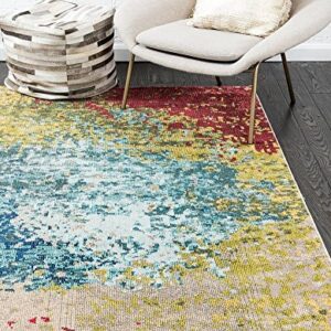 Unique Loom Estrella Collection Colorful, Gradient, Abstract, Vintage, Distressed Area Rug, 5 ft x 8 ft, Blue/Beige