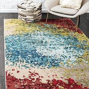 Unique Loom Estrella Collection Colorful, Gradient, Abstract, Vintage, Distressed Area Rug, 5 ft x 8 ft, Blue/Beige