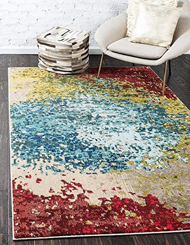 Unique Loom Estrella Collection Colorful, Gradient, Abstract, Vintage, Distressed Area Rug, 5 ft x 8 ft, Blue/Beige