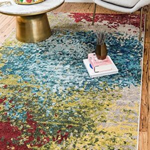 Unique Loom Estrella Collection Colorful, Gradient, Abstract, Vintage, Distressed Area Rug, 5 ft x 8 ft, Blue/Beige