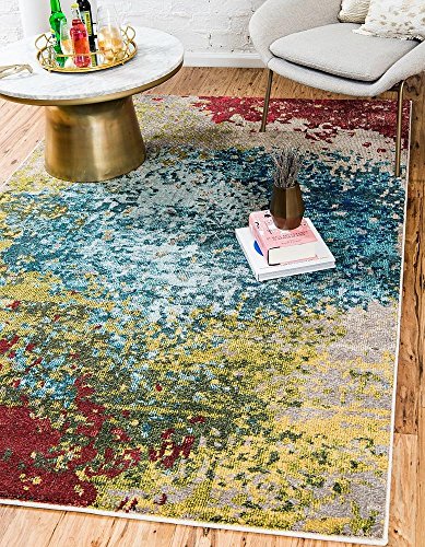 Unique Loom Estrella Collection Colorful, Gradient, Abstract, Vintage, Distressed Area Rug, 5 ft x 8 ft, Blue/Beige