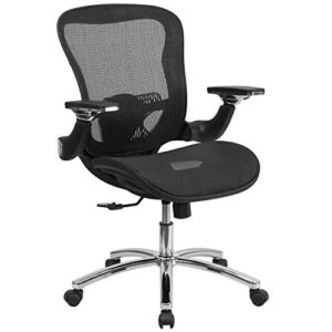 flash furniture sam mid-back transparent black mesh executive swivel ergonomic office chair with synchro-tilt & height adjustable flip-up arms