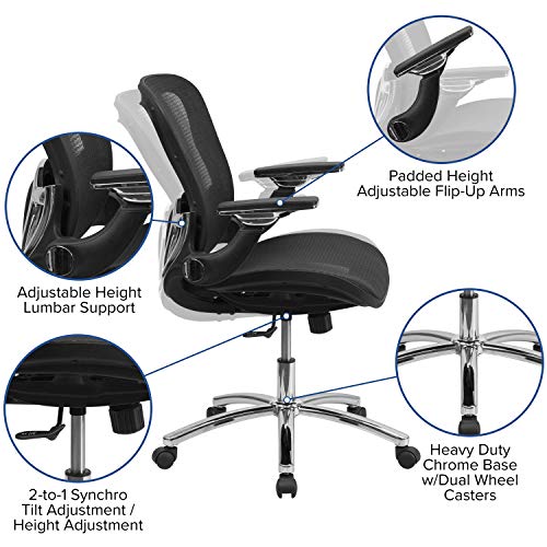 Flash Furniture Sam Mid-Back Transparent Black Mesh Executive Swivel Ergonomic Office Chair with Synchro-Tilt & Height Adjustable Flip-Up Arms