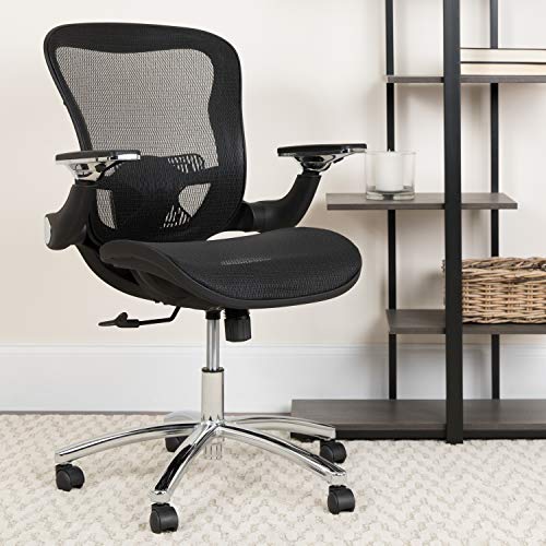 Flash Furniture Sam Mid-Back Transparent Black Mesh Executive Swivel Ergonomic Office Chair with Synchro-Tilt & Height Adjustable Flip-Up Arms