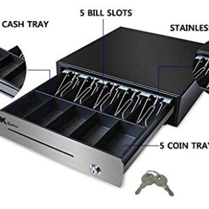 HK SYSTEMS 16" Heavy Duty Black Manual Push Open Cash Drawer with 5Bill/5Coin Stainless Steel