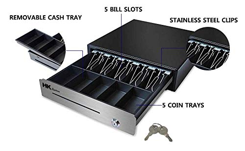 HK SYSTEMS 16" Heavy Duty Black Manual Push Open Cash Drawer with 5Bill/5Coin Stainless Steel