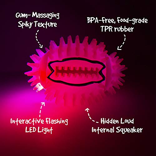 Gnawsome 4.5" Spiky Squeak & Light Football for Dogs - Durable, Rubber Bouncy Puppy Fetch & Chew Toy for Your Pet, Colors Will Vary for All Breed Sizes