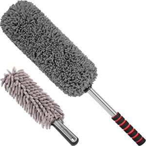 relentless drive car duster kit – microfiber car brush duster exterior and interior, car detail brush, lint and scratch free, duster for car, truck, suv, rv and motorcycle