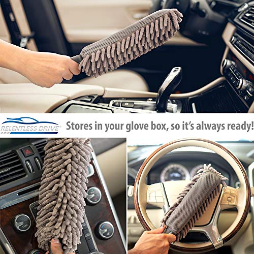 Relentless Drive Car Duster Kit – Microfiber Car Brush Duster Exterior and Interior, Car Detail Brush, Lint and Scratch Free, Duster for Car, Truck, SUV, RV and Motorcycle