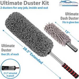 Relentless Drive Car Duster Kit – Microfiber Car Brush Duster Exterior and Interior, Car Detail Brush, Lint and Scratch Free, Duster for Car, Truck, SUV, RV and Motorcycle