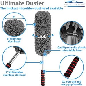 Relentless Drive Car Duster Kit – Microfiber Car Brush Duster Exterior and Interior, Car Detail Brush, Lint and Scratch Free, Duster for Car, Truck, SUV, RV and Motorcycle