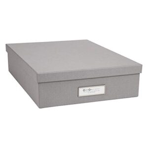 bigso oskar fiberboard label frame document letter box | file organizer document box for important paperwork | document storage box with a lid & metal label window | 3.3″x10.2″x13.8″ | grey