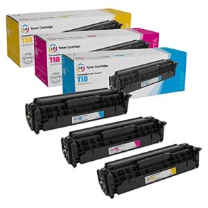ld products remanufactured toner cartridge replacements for canon 118 (3 pack - cyan, magenta, yellow) for use in imageclass lbp7200cdn, lbp7660cdn, mf726cdw, mf729cdw, mf8350cdn, mf8380cdw, mf8580cdw