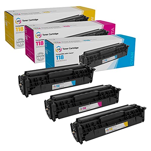 LD Products Remanufactured Toner Cartridge Replacements for Canon 118 (3 Pack - Cyan, Magenta, Yellow) for use in ImageClass LBP7200Cdn, LBP7660Cdn, MF726Cdw, MF729Cdw, MF8350Cdn, MF8380Cdw, MF8580Cdw