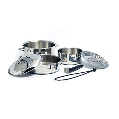 Camco Premium Nesting Cookware Set | Stainless-Steel | 7-Piece Set (43920)