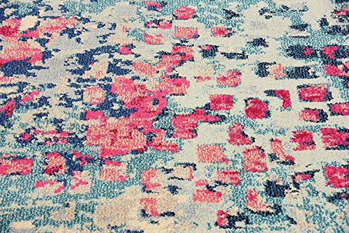 Unique Loom Jardin Collection Colorful, Vibrant, Abstract, Modern Area Rug, 4 x 6 ft, Blue/Pink