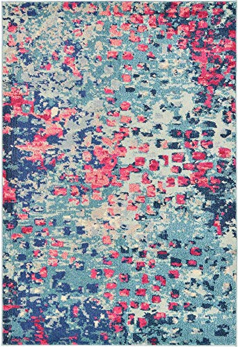 Unique Loom Jardin Collection Colorful, Vibrant, Abstract, Modern Area Rug, 4 x 6 ft, Blue/Pink