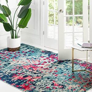 Unique Loom Jardin Collection Colorful, Vibrant, Abstract, Modern Area Rug, 4 x 6 ft, Blue/Pink