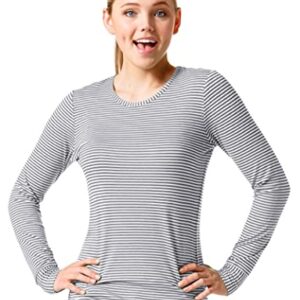 WonderWink Women's Striped Long Sleeve Tee, Pewter/White, Medium