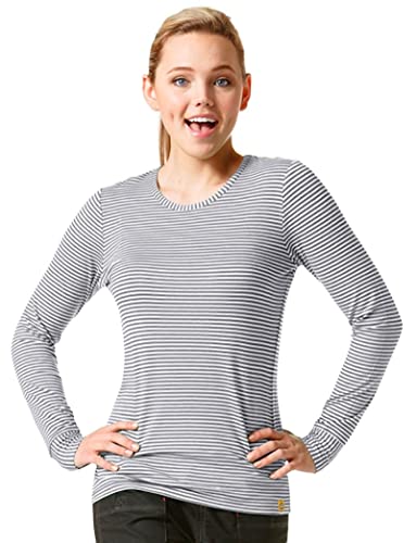 WonderWink Women's Striped Long Sleeve Tee, Pewter/White, Medium