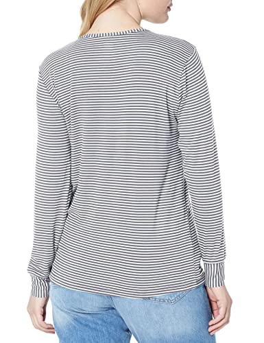 WonderWink Women's Striped Long Sleeve Tee, Pewter/White, Medium