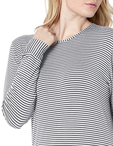 WonderWink Women's Striped Long Sleeve Tee, Pewter/White, Medium