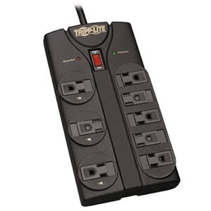 tripp lite tlp808b 8 outlet surge protector power strip, 8ft cord right angle plug, black, lifetime insurance
