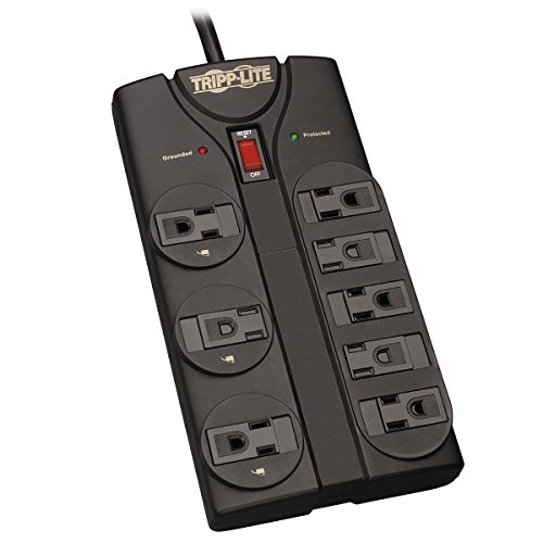 Tripp Lite TLP808B 8 Outlet Surge Protector Power Strip, 8ft Cord Right Angle Plug, Black, Lifetime Insurance