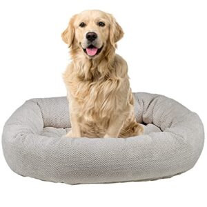 bowsers aspen chenille donut bed for dogs - calming dog bed with removable tufted cushion and overstuffed bolster ring - with high memory polyester fiber and upholstery grade fabric - large