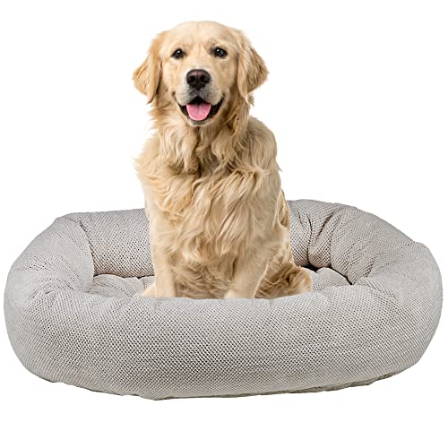 Bowsers Aspen Chenille Donut Bed for Dogs - Calming Dog Bed with Removable Tufted Cushion and Overstuffed Bolster Ring - with High Memory Polyester Fiber and Upholstery Grade Fabric - Large