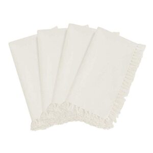 saro lifestyle 1234 lizette collection fringed design festive dinner napkins (set of 4), off white, 20" square, 4 pieces