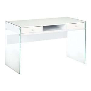coaster home furnishings dobrev 2-drawer writing desk glossy white and clear