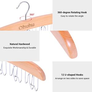 Belt Hanger Organizer for Closet, Ohuhu Wooden 12 Hooks Belt Rack Tie Holder for Storage, 360 Degree Rotating Belt Display Space Saver for Men Women Belt Tie Scarf Tank Top Accessories