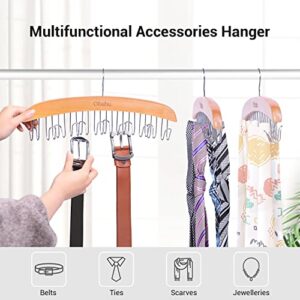 Belt Hanger Organizer for Closet, Ohuhu Wooden 12 Hooks Belt Rack Tie Holder for Storage, 360 Degree Rotating Belt Display Space Saver for Men Women Belt Tie Scarf Tank Top Accessories